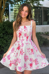 Pink A Line Floral Satin Short Homecoming Dress – Homecoming Dresses by KissProm | Available at KissProm