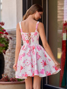 Pink A Line Floral Short Homecoming Dress