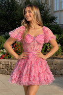 Pink A Line Off the Shoulder Printed Homecoming Dress - KISSPROM