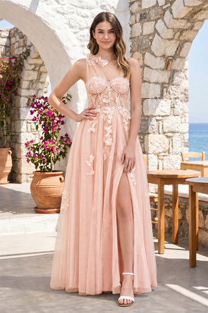 A Line One Shoulder Black Long Prom Dress with Appliques – Prom Dress by KissProm | Available at KissProm