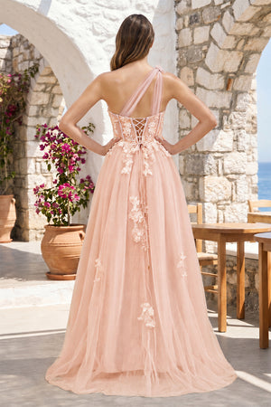 A Line One Shoulder Black Long Prom Dress with Appliques – Prom Dress by KissProm | Available at KissProm