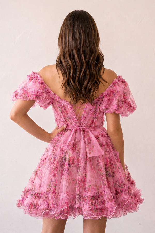 Ivana |A Line Off the Shoulder Floral Printed Homecoming Dress - KissProm