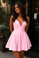 Pink A-line Spaghetti Straps Satin Homecoming Dress | KISSPROM