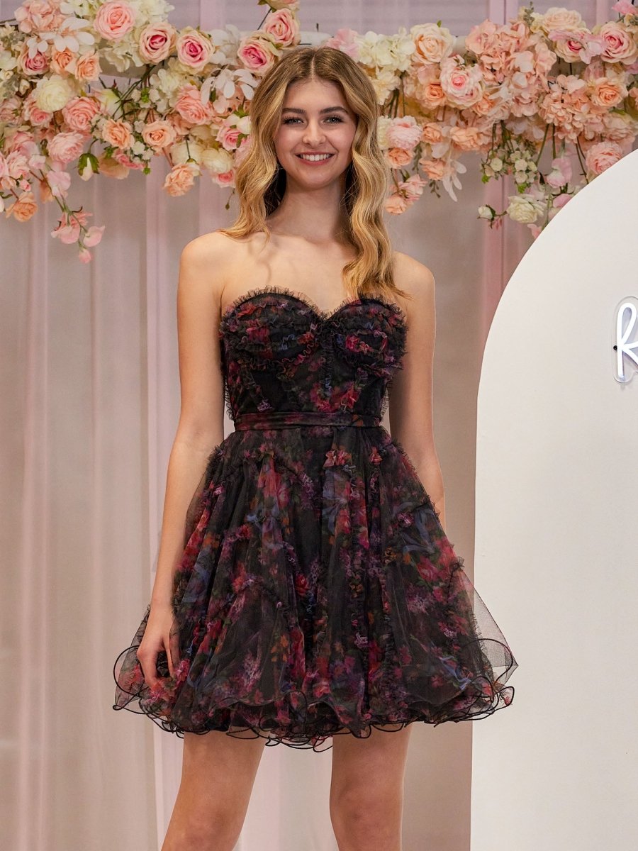 A Line Sweetheart Floral Homecoming Dress, Black / 12 A Line Sweetheart Floral Homecoming Dress, Black / 12