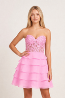 Pink A-Line Strapless Tiered Corset Short Homecoming Dress with Appliques - KISSPROM
