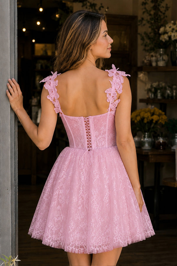 Pink A-line Sweetheart Corset Homecoming Dress (2) | KISSPROM