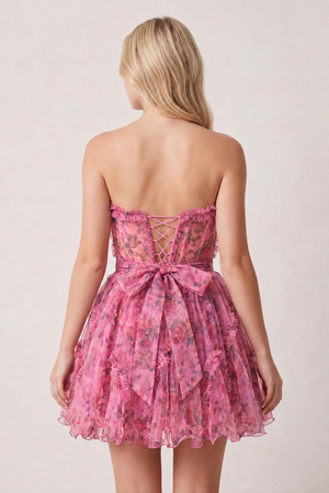 Pink A Line Sweetheart Floral Homecoming Dress (2) | KISSPROM
