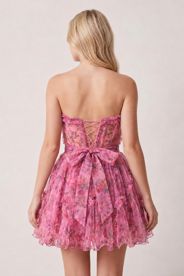 Pink A Line Sweetheart Floral Homecoming Dress (2) | KISSPROM