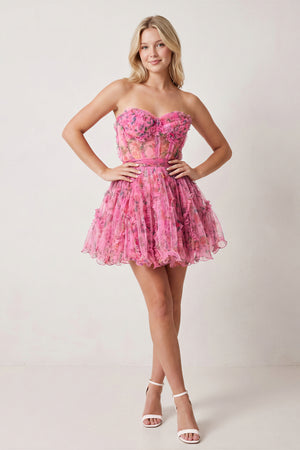 Pink A Line Sweetheart Floral Homecoming Dress (3) | KISSPROM