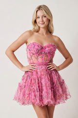 Pink A Line Sweetheart Floral Homecoming Dress | KISSPROM
