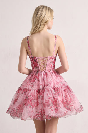 Pink A Line Sweetheart Floral Tulle Short Homecoming Dresses (2) | KISSPROM