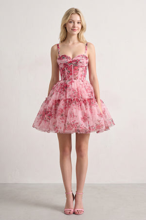 Pink A Line Sweetheart Floral Tulle Short Homecoming Dresses (3) | KISSPROM