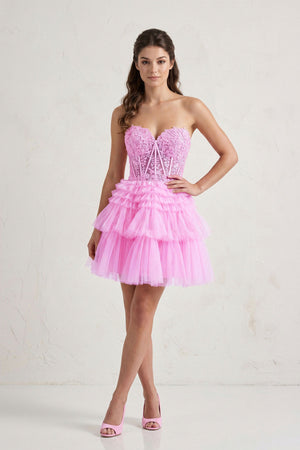 Pink A Line Sweetheart Homecoming Dress with Ruffles (3) | KISSPROM