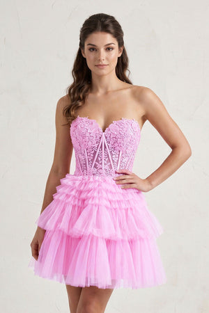 Pink A Line Sweetheart Homecoming Dress with Ruffles | KISSPROM