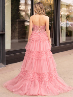 A-Line Sweetheart Tiered Long Tulle Prom Dress - Kissprom