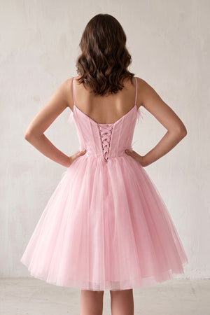 Pink A Line Sweetheart Spaghetti Straps Tulle Short Homecoming Dresses (2) | KISSPROM
