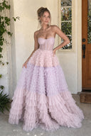 Kaia |A Line Sweetheart Tiered Ruffled Tulle Long Prom Dress
