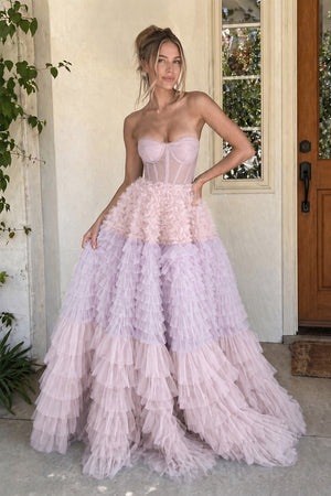 Kaia |A Line Sweetheart Tiered Ruffled Tulle Long Prom Dress