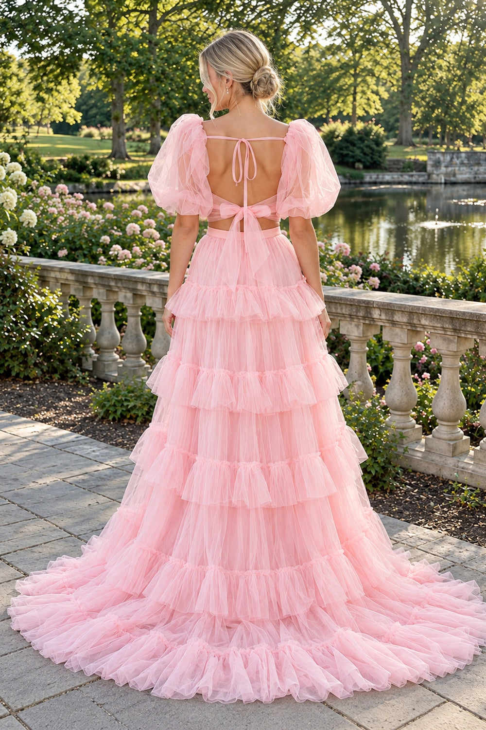 Black A Line Tow-Piece Tulle Prom Dress with Slit | KISSPROM