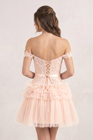 Pink A Line Tulle Tiered Short Homecoming Dress | KISSPROM
