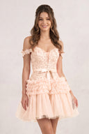 Pink A Line Tulle Tiered Short Homecoming Dress | KISSPROM