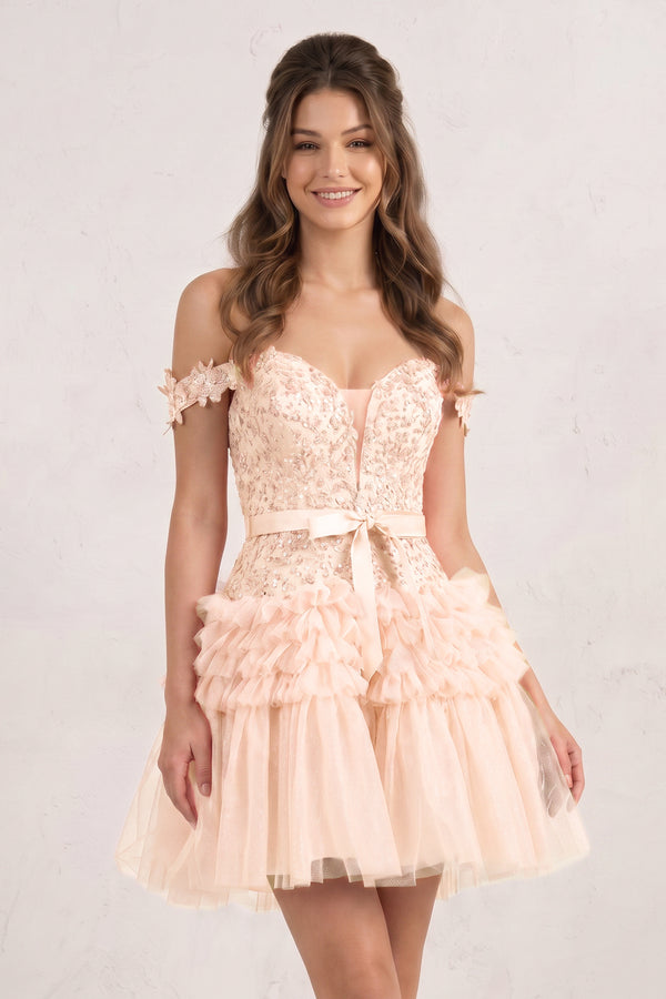 Pink A Line Tulle Tiered Short Homecoming Dress | KISSPROM