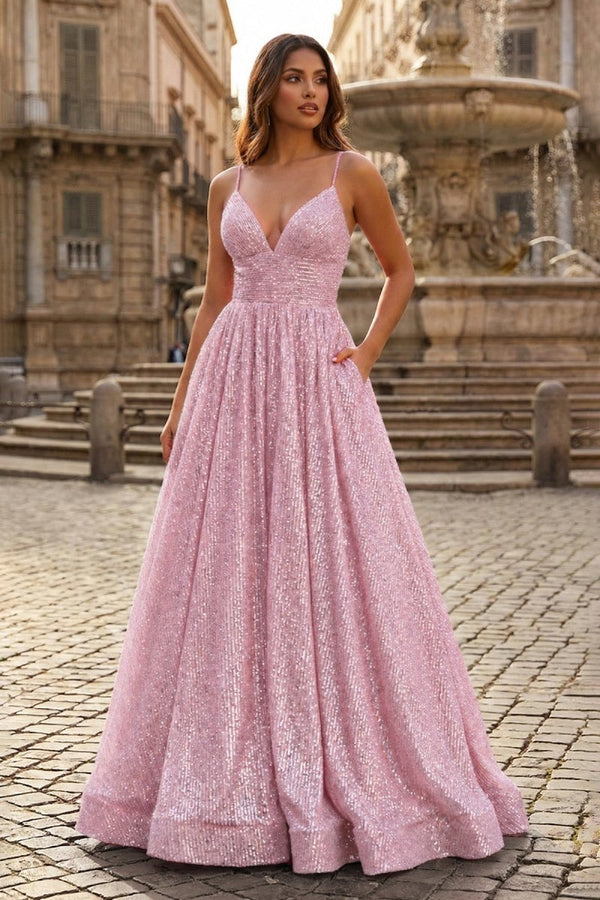 A-line V Neck Sequins Long Prom Dress, Black / 00 A-line V Neck Sequins Long Prom Dress, Black / 00