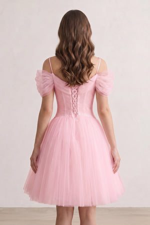 Pink A-line V Neck Tulle Homecoming Dresses (2) | KISSPROM