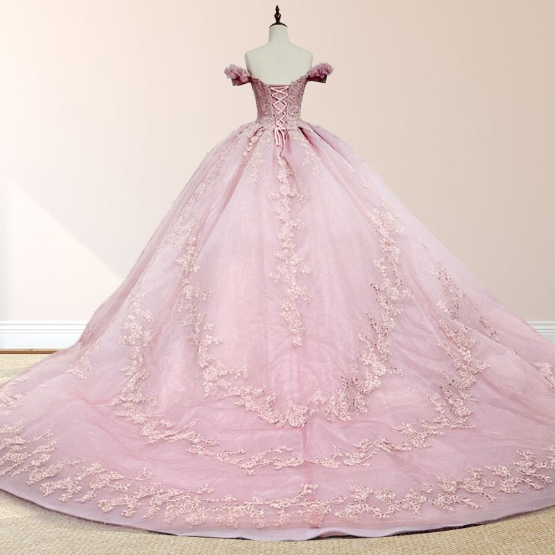 Pink Ball Gown Off the Shoulder Quinceanera Dresses
