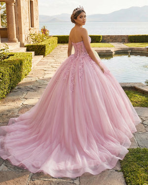 Pink Ball-Gown Tulle 3D Flowers Sweetheart Quinceanera Dresses (2) | KISSPROM