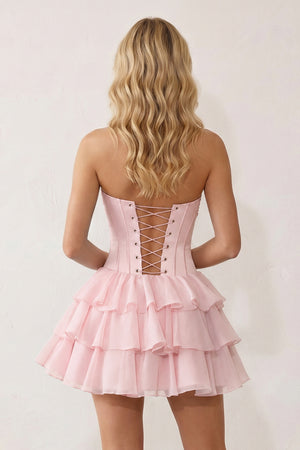 Pink 3D-Flower Sweetheart Cut-Out Ruffled A-Line Satin Homecoming Dress - KISSPROM