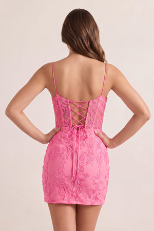 Pink Bodycon Spaghetti Straps Tight Short Homecoming Dress with Appliques | KISSPROM