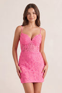 Pink Bodycon Spaghetti Straps Tight Short Homecoming Dress with Appliques | KISSPROM