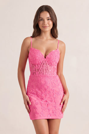 Pink Bodycon Spaghetti Straps Tight Short Homecoming Dress with Appliques | KISSPROM