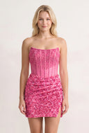 Pink Bodycon Strapless Corset Beaded Mini Party Dresses | KISSPROM