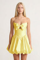 Yellow Bowknot Sweetheart Bubble Hem A-Line Satin Homecoming Dress - KISSPROM