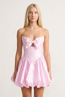 Pink Bowknot Sweetheart Bubble Hem A-Line Satin Homecoming Dress – Homecoming Dress by KissProm | Available at KissProm