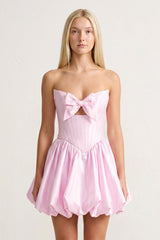 Pink Bowknot Sweetheart Bubble Hem A-Line Satin Homecoming Dress – Homecoming Dress by KissProm | Available at KissProm