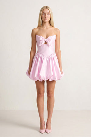 Pink Bowknot Sweetheart Bubble Hem A-Line Satin Homecoming Dress – Homecoming Dress by KissProm | Available at KissProm