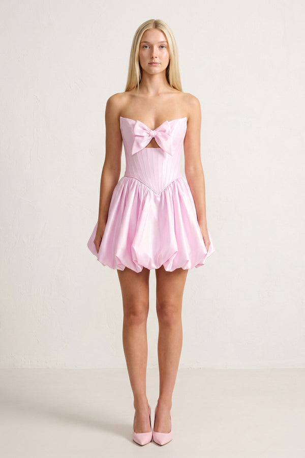 Pink Bowknot Sweetheart Bubble Hem A-Line Satin Homecoming Dress – Homecoming Dress by KissProm | Available at KissProm