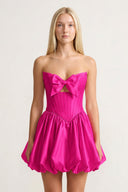 Fuchsia Bowknot Sweetheart Bubble Hem A-Line Satin Homecoming Dress - KISSPROM