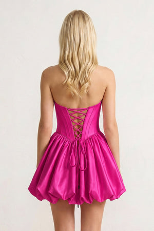 Fuchsia Bowknot Sweetheart Bubble Hem A-Line Satin Homecoming Dress - KISSPROM