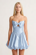 Sky Blue Bowknot Sweetheart Bubble Hem A-Line Satin Homecoming Dress - KISSPROM