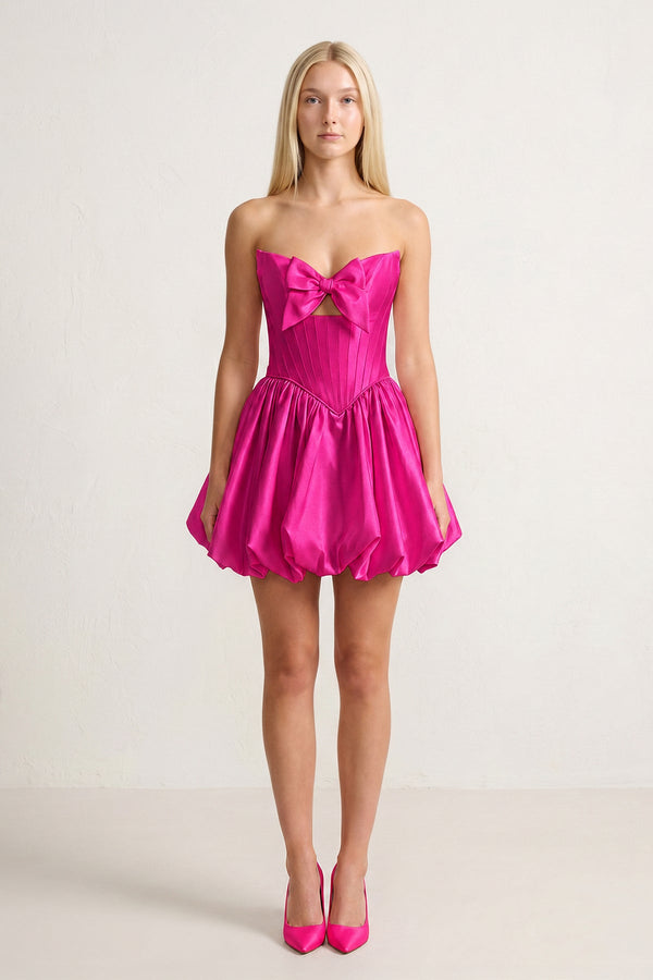 Fuchsia Bowknot Sweetheart Bubble Hem A-Line Satin Homecoming Dress - KISSPROM