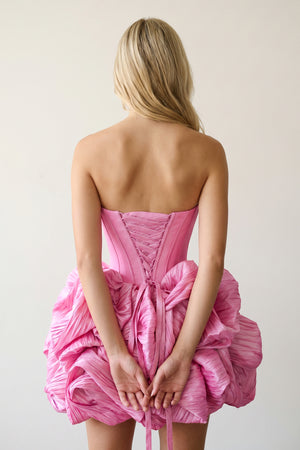 Pink Bubble Hem Strapless Basque Waist Homecoming Dress With Beading - Kissprom