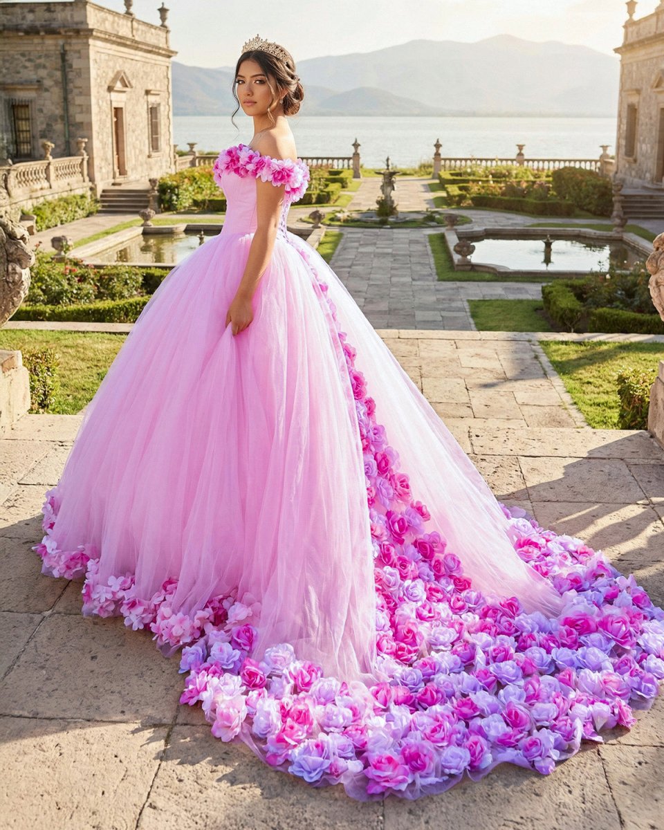 wedding dress with purple train 2023 Wedding Dress for Beach Bride Light Purple 3D Flowers Backless Design Long Train Floor Length Tulle Gown Lace Plus Size