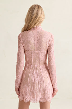 Pink Charming Sheath High Neck Lace Short Wedding Dresses (2) | KISSPROM