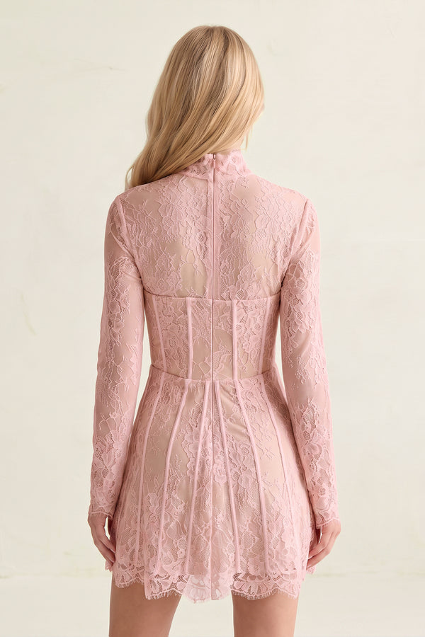 Pink Charming Sheath High Neck Lace Short Wedding Dresses (2) | KISSPROM