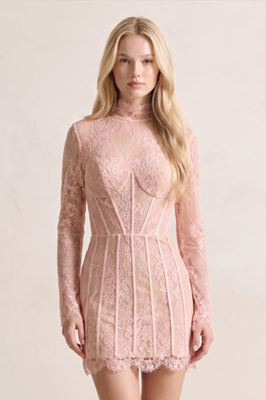 Pink Charming Sheath High Neck Lace Short Wedding Dresses | KISSPROM