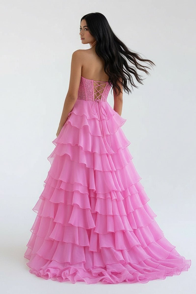 Royal Blue Chiffon Sweetheart Ruffle Tiered Long Prom Dress